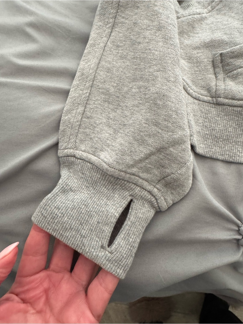 Lululemon Scuba 1/4 Zip Gray Cropped Hoodie with Thumb Holes - Picture 5 of 5